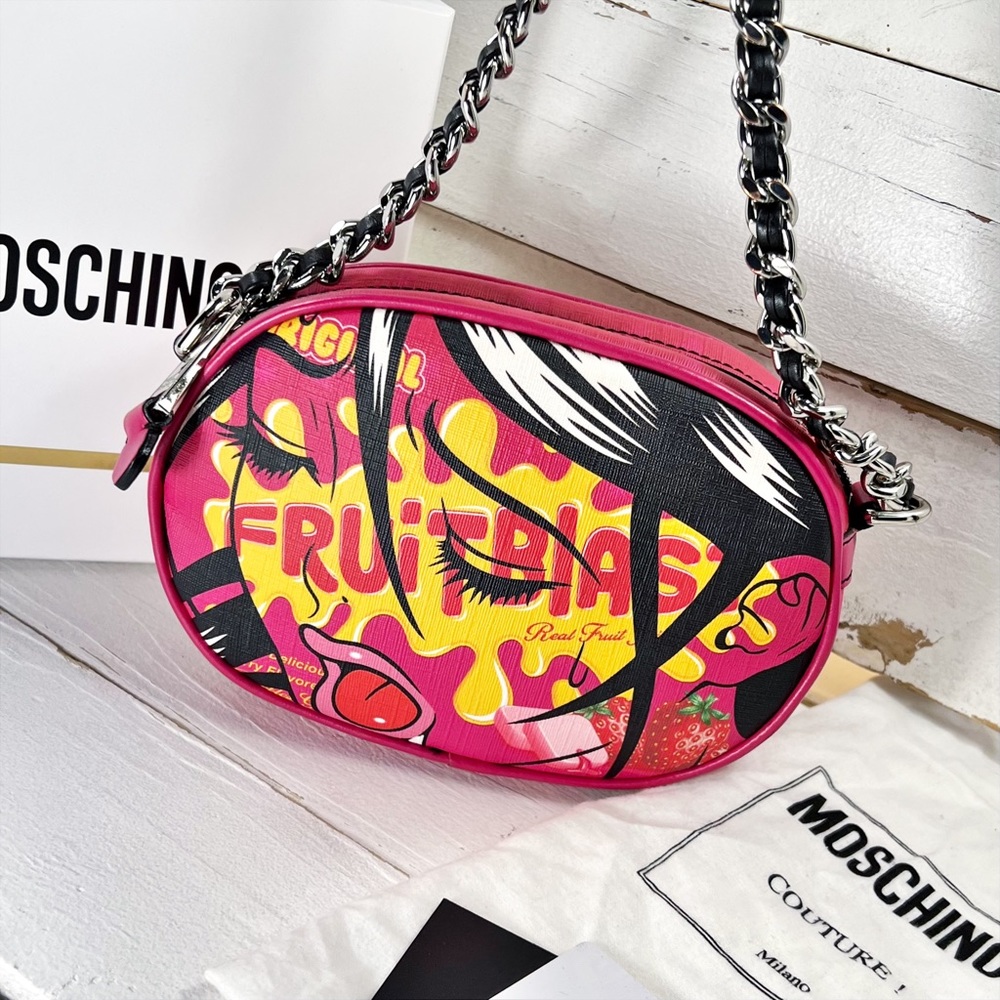 Moschino Couture Pink Coated Canvas Pop Art “Fruitblast” Crossbody Bag - Picture 2 of 10